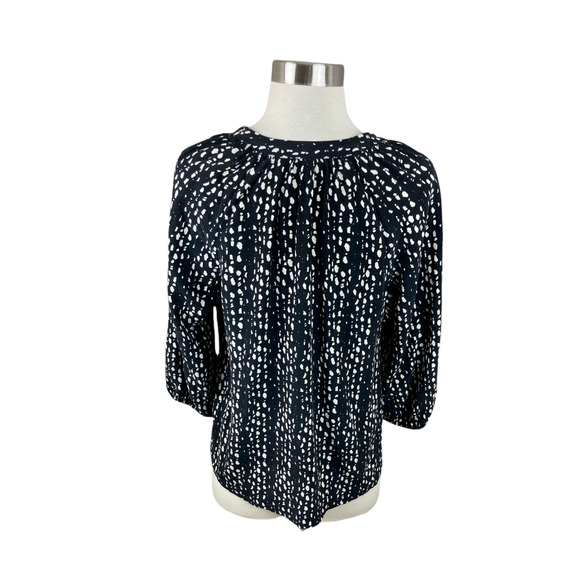 Joie XS Black White Addie B Abstract Blouse in Caviar 100% Silk V Neck - Picture 4 of 4